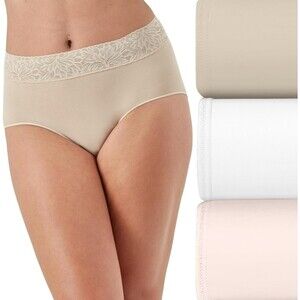 3-Pack Bali Women's Brief Panties Size 8 Modern Seamless Almond White Light Buff